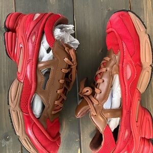 Vibrant Red and Brown Chunky Sole Sneakers